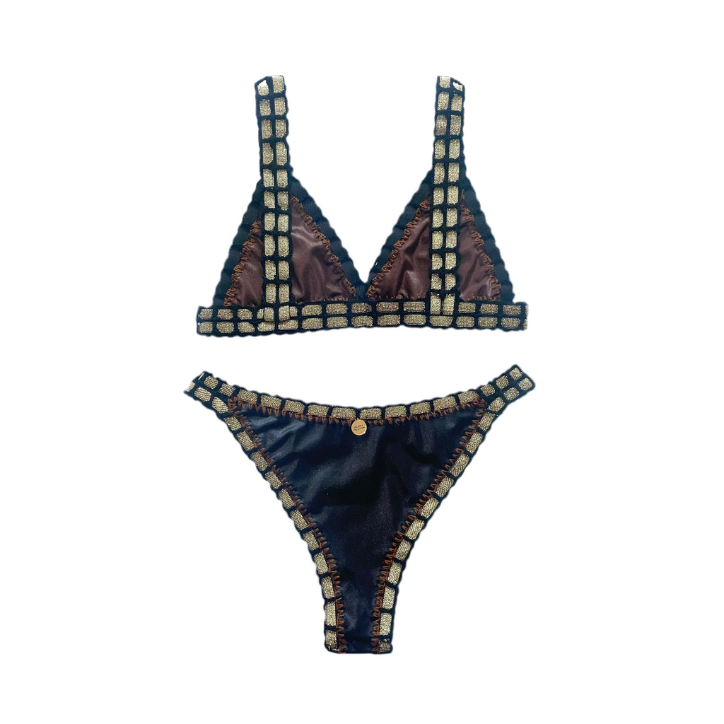 Bikini artesanal negro wet & chocolate - GALATEA SWIMWEAR