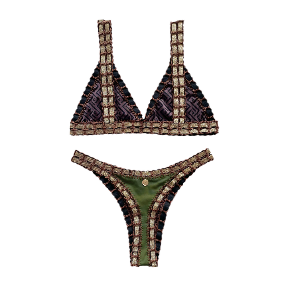 Bikini artesanal Army green & Uxmal - GALATEA SWIMWEAR