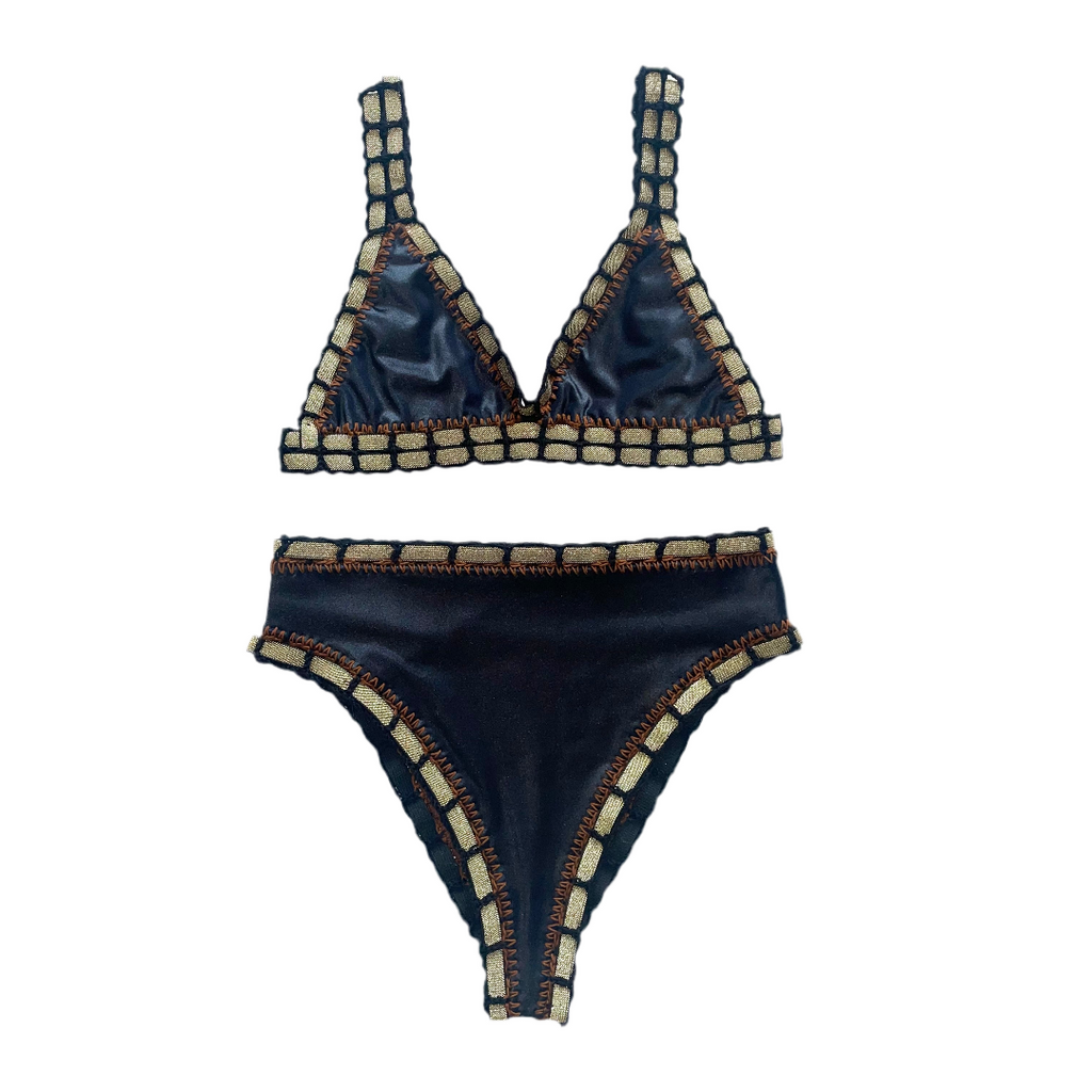 Bikini artesanal negro wet & chocolate - GALATEA SWIMWEAR