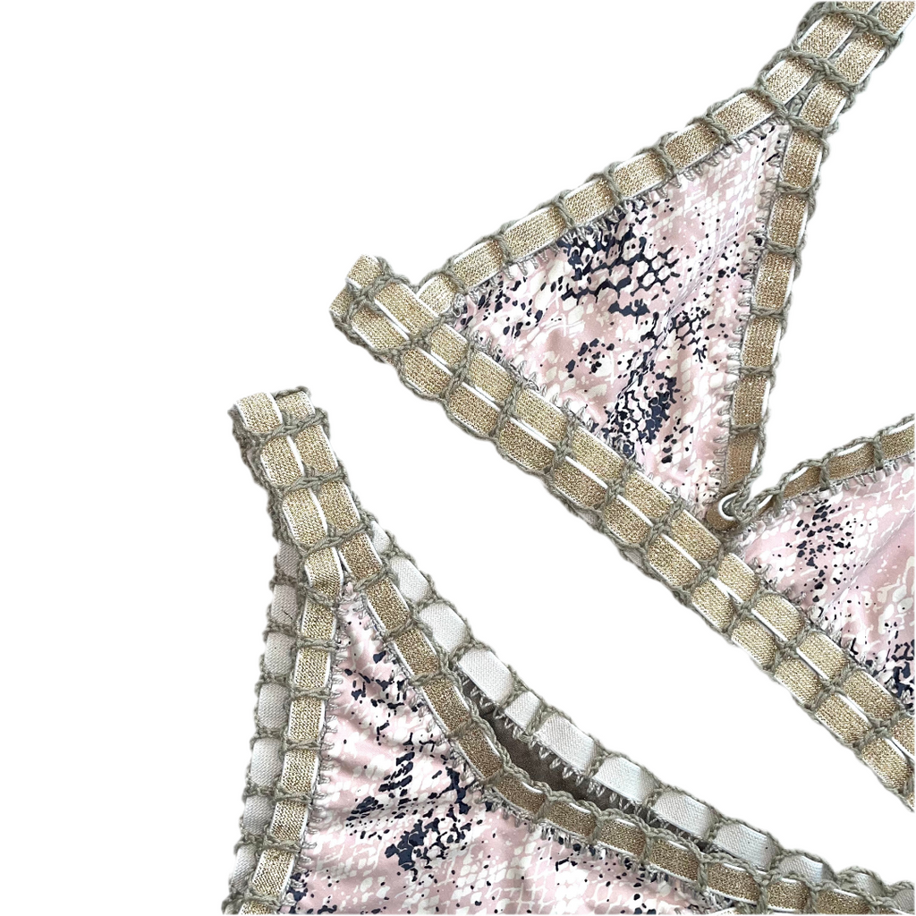 Bikini artesanal snake pink & cement - GALATEA SWIMWEAR
