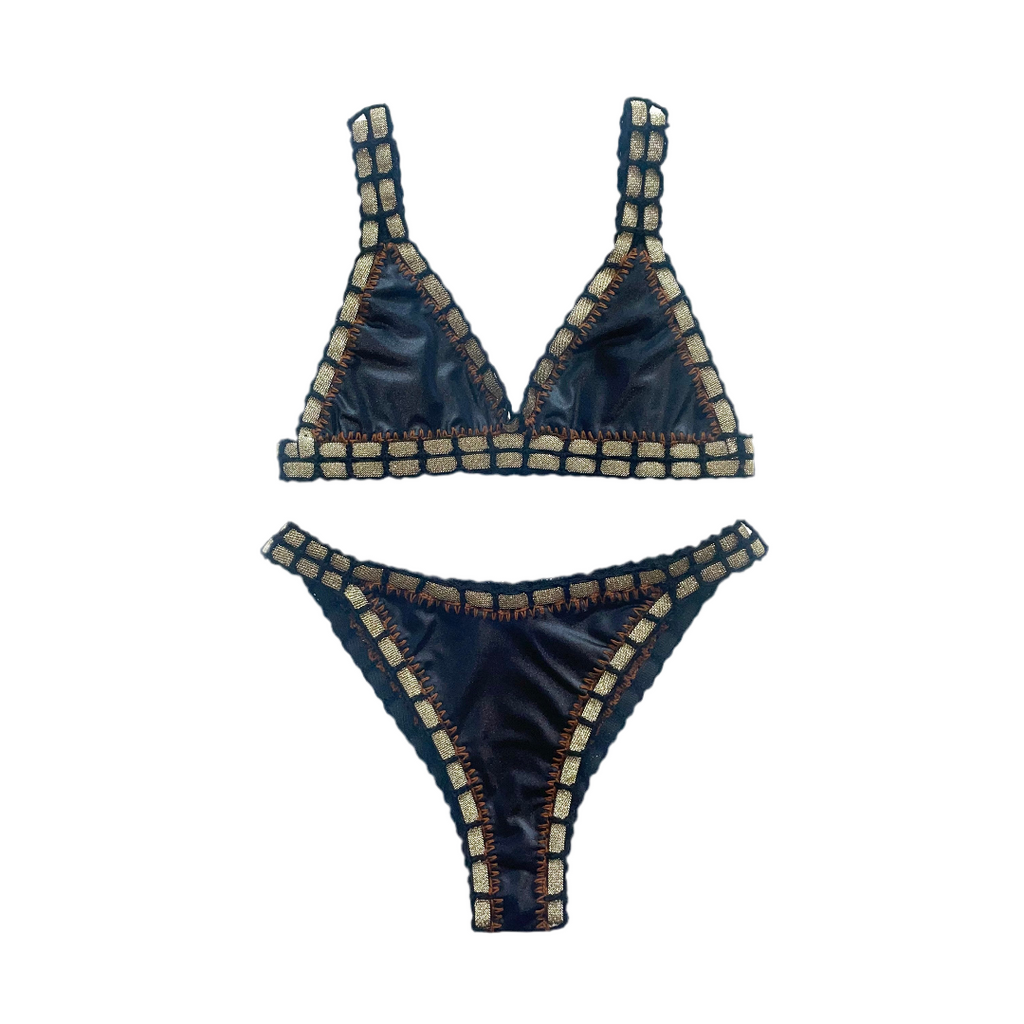 Bikini artesanal negro wet & chocolate - GALATEA SWIMWEAR