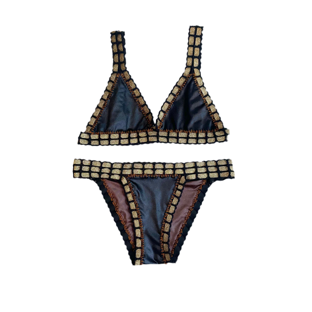 Bikini artesanal negro wet & chocolate - GALATEA SWIMWEAR