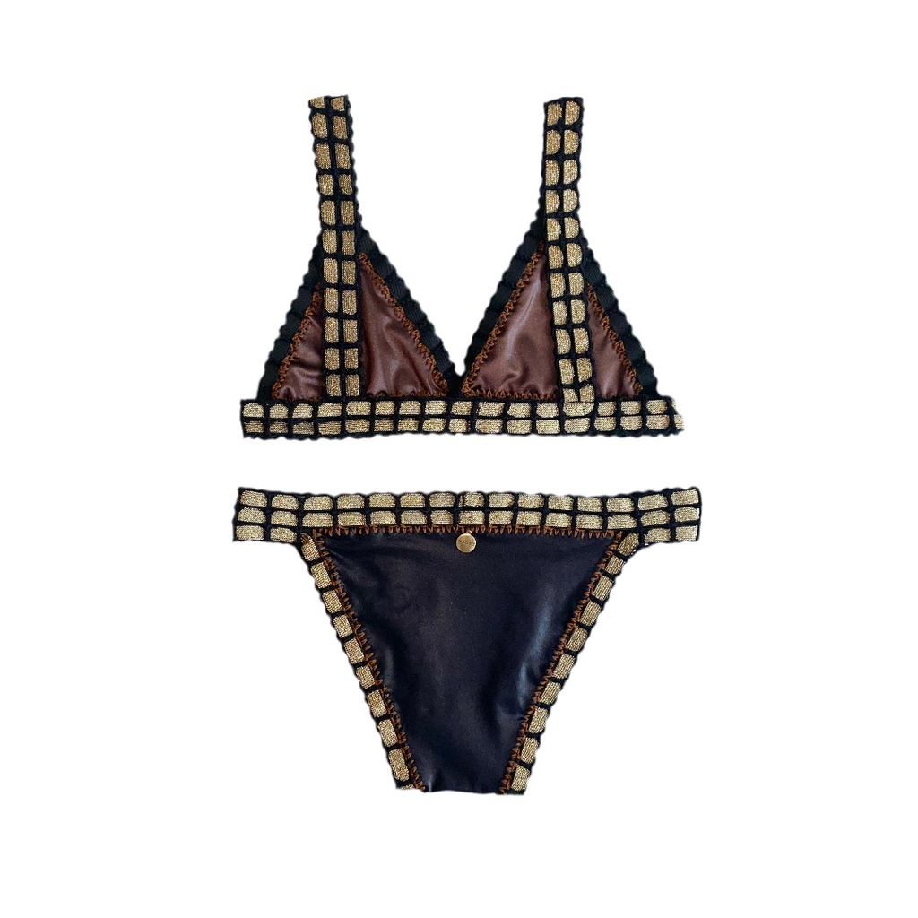Bikini artesanal negro wet & chocolate - GALATEA SWIMWEAR