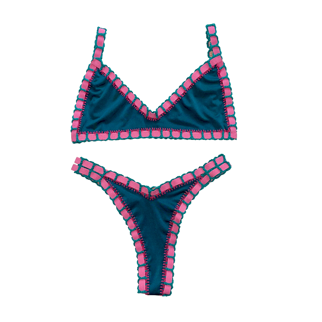 Bikini artesanal TOP BALCONETTE Peacock & emerald - GALATEA SWIMWEAR