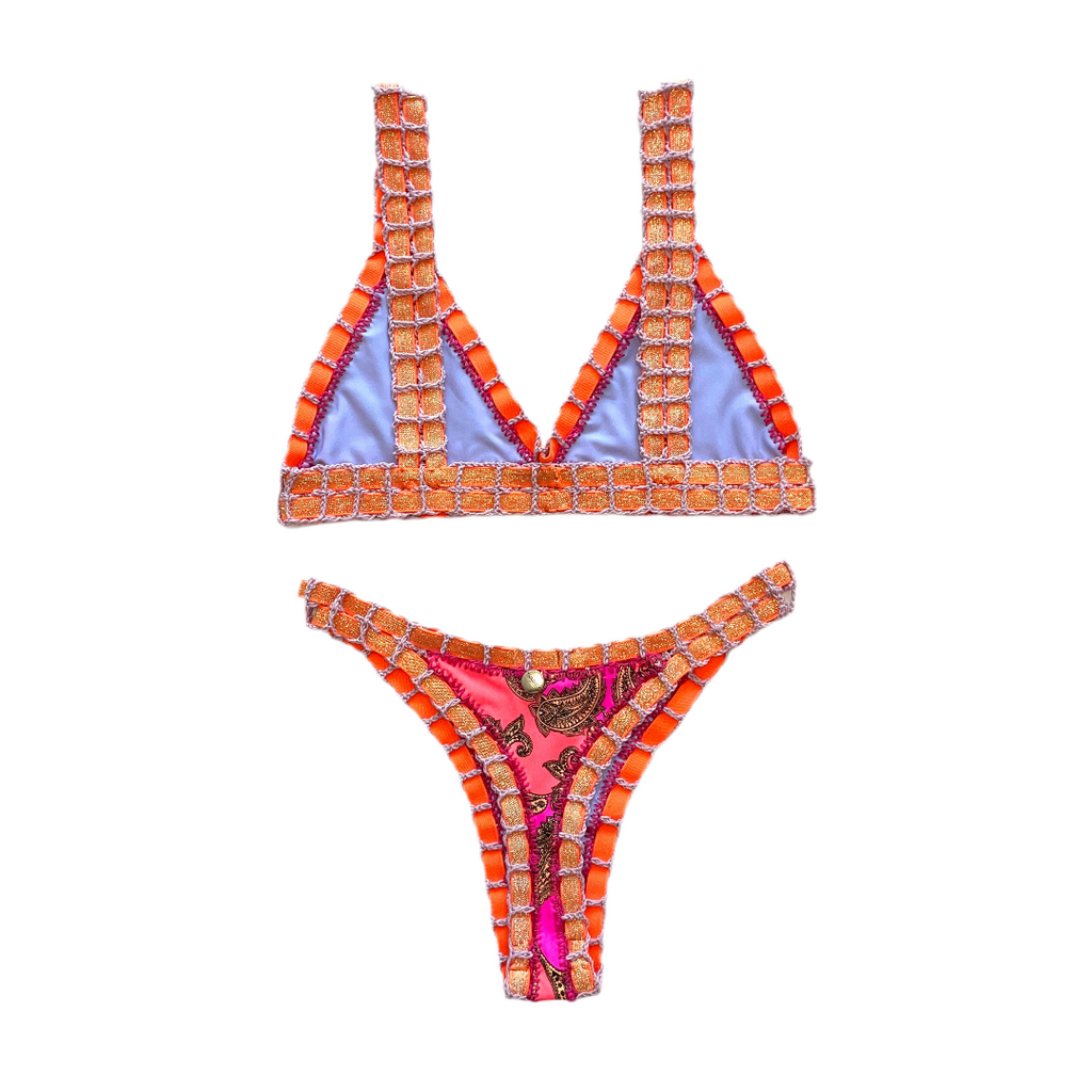 Bikini artesanal Persa Naranja & Lavanda - GALATEA SWIMWEAR