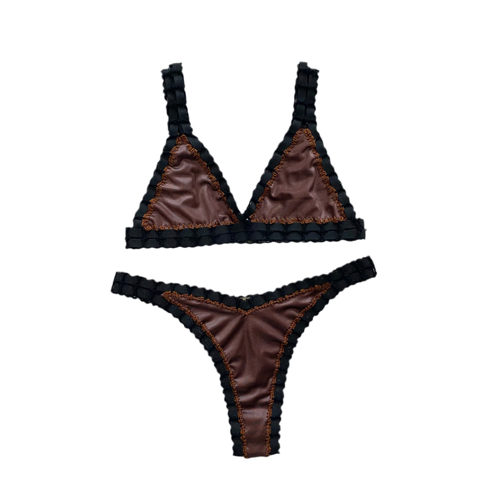 Bikini artesanal negro wet & chocolate - GALATEA SWIMWEAR
