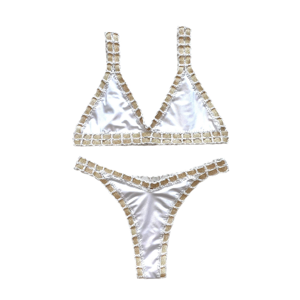 Bikini artesanal blanco wet & indiantan - GALATEA SWIMWEAR