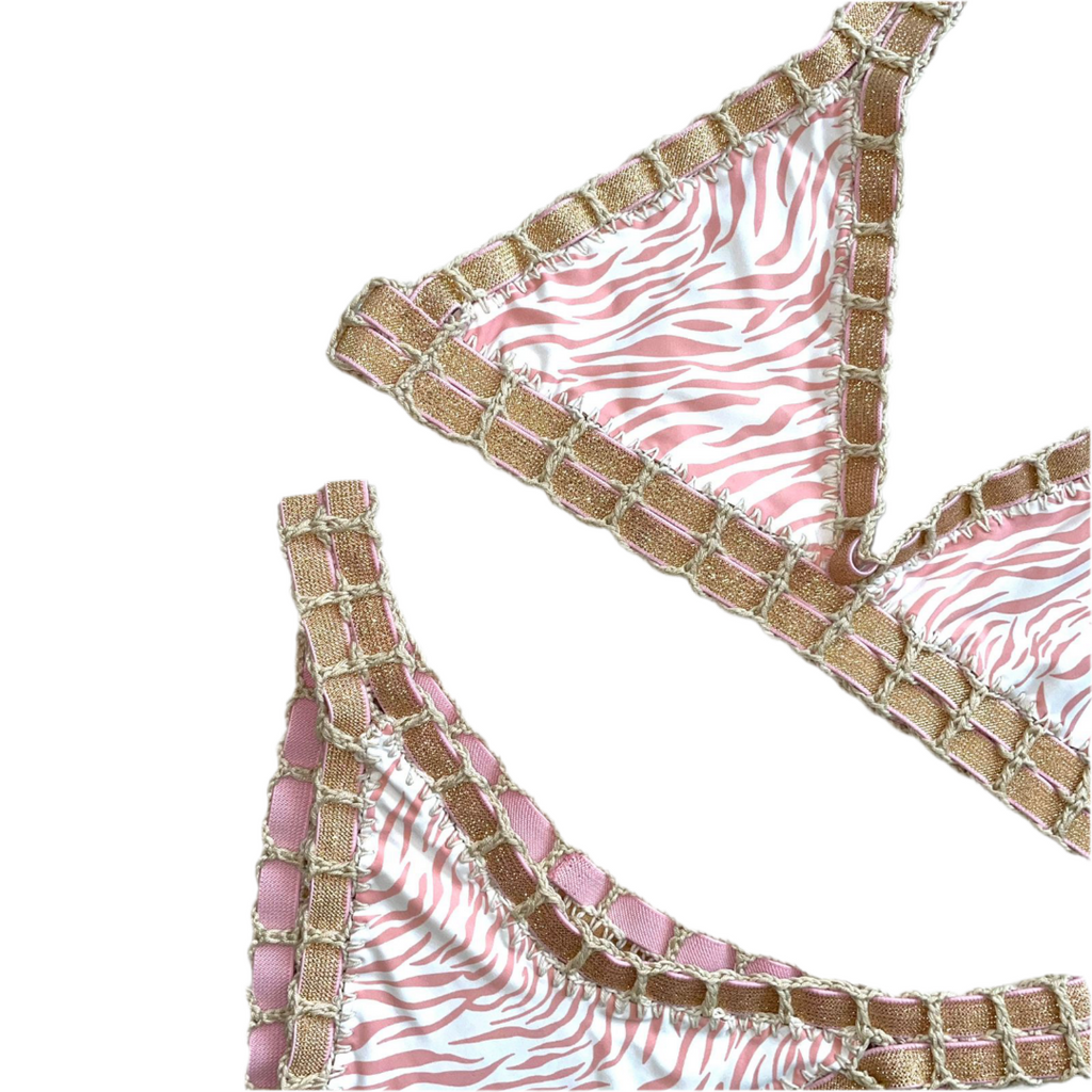 Bikini artesanal cebra pink & nude - GALATEA SWIMWEAR