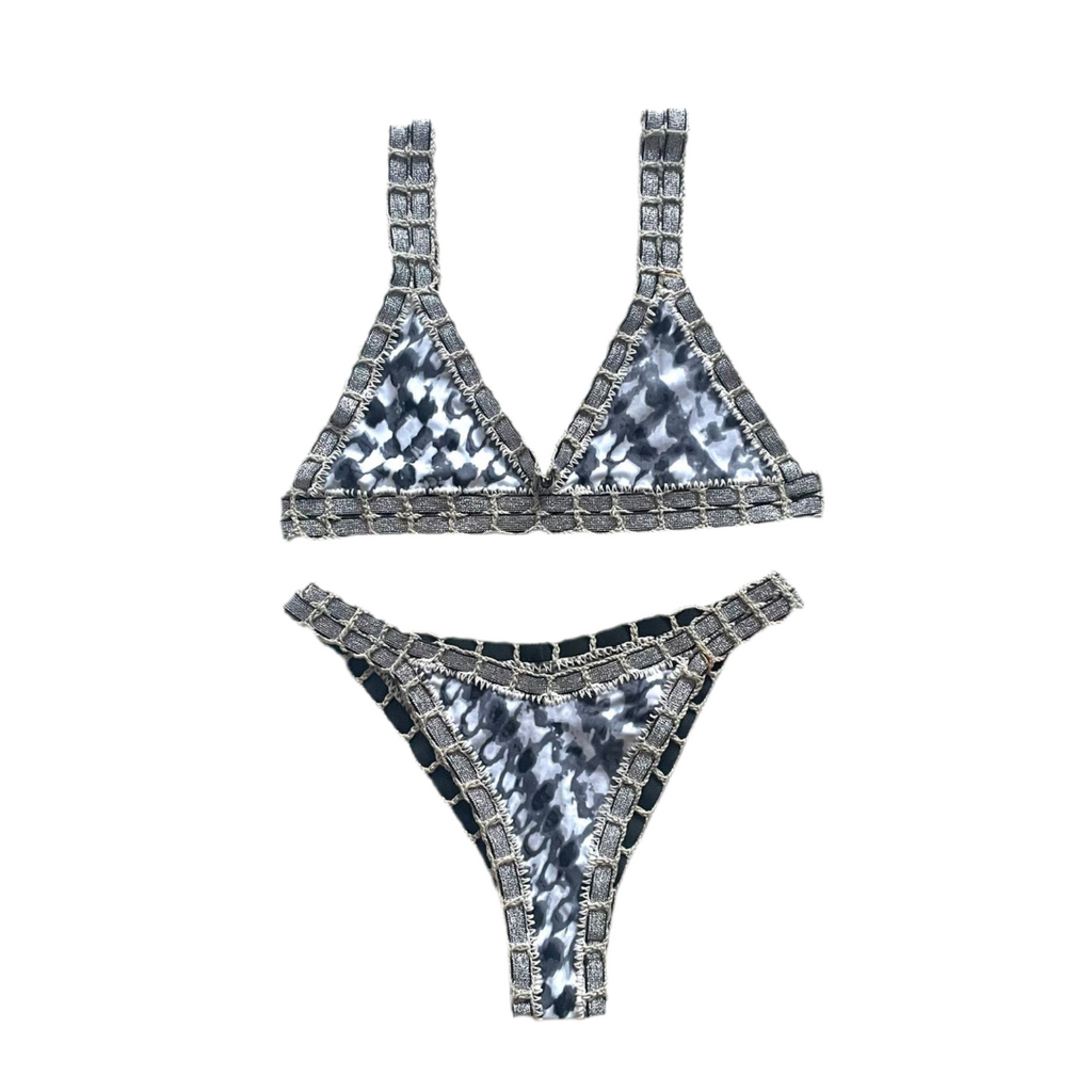 Bikini artesanal batik gris & oxford wet - GALATEA SWIMWEAR