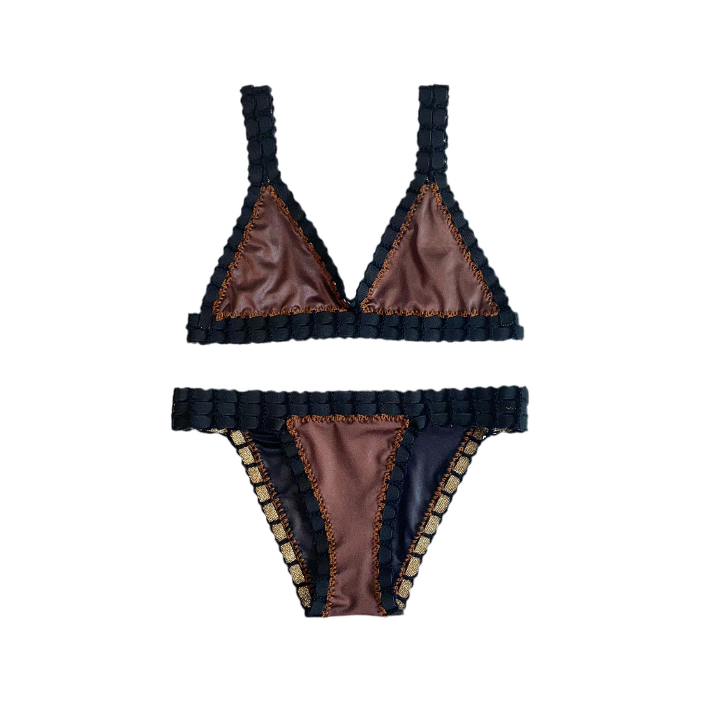 Bikini artesanal negro wet & chocolate - GALATEA SWIMWEAR
