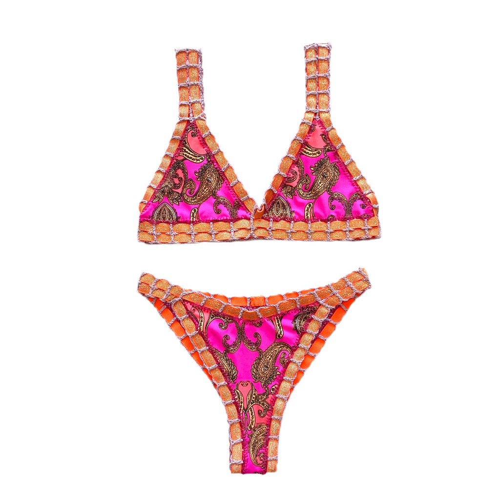 Bikini artesanal Persa Naranja & Lavanda - GALATEA SWIMWEAR