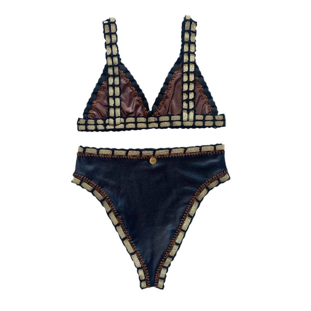 Bikini artesanal negro wet & chocolate - GALATEA SWIMWEAR