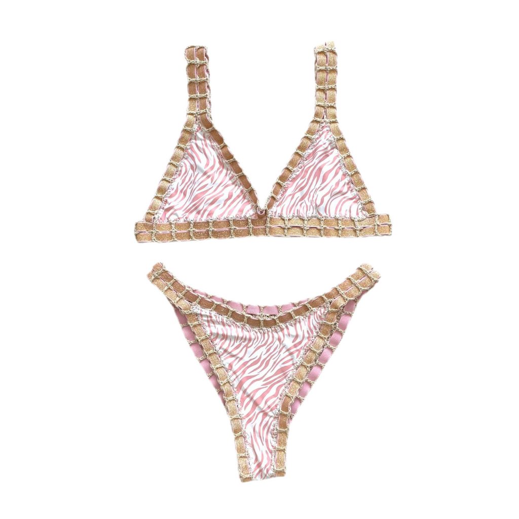 Bikini artesanal cebra pink & nude - GALATEA SWIMWEAR
