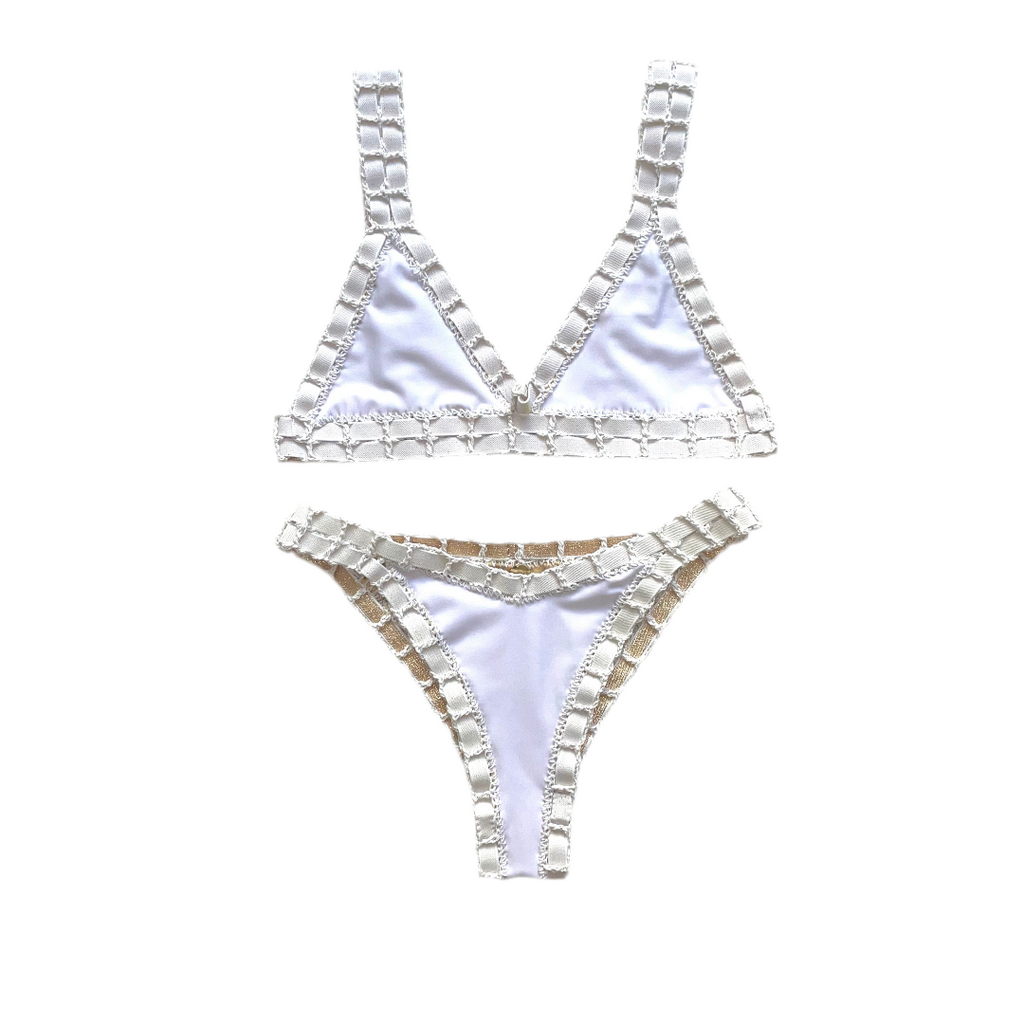 Bikini artesanal Sand & white - GALATEA SWIMWEAR