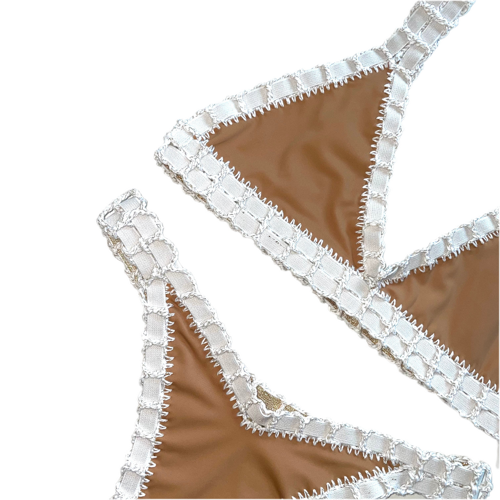 Bikini artesanal blanco wet & indiantan - GALATEA SWIMWEAR