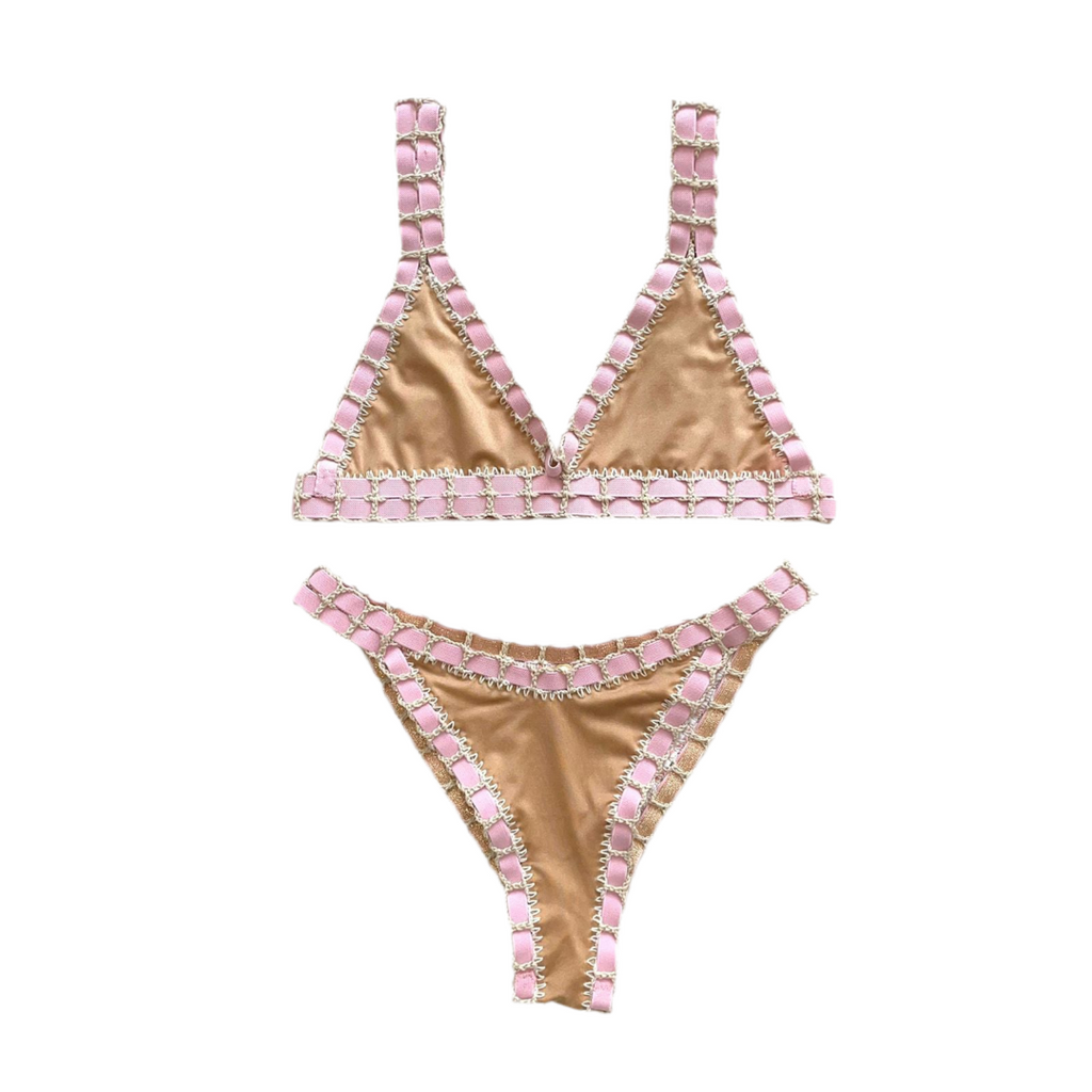 Bikini artesanal cebra pink & nude - GALATEA SWIMWEAR