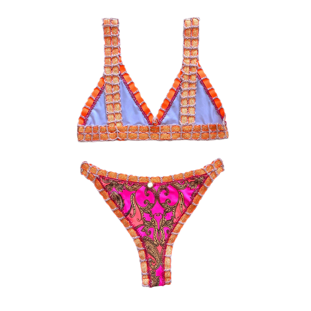 Bikini artesanal Persa Naranja & Lavanda - GALATEA SWIMWEAR