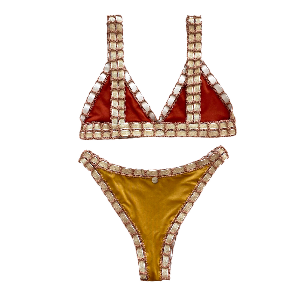 Bikini artesanal triangulo Te chai & cedron - GALATEA SWIMWEAR