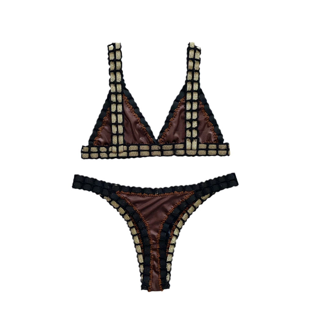Bikini artesanal negro wet & chocolate - GALATEA SWIMWEAR