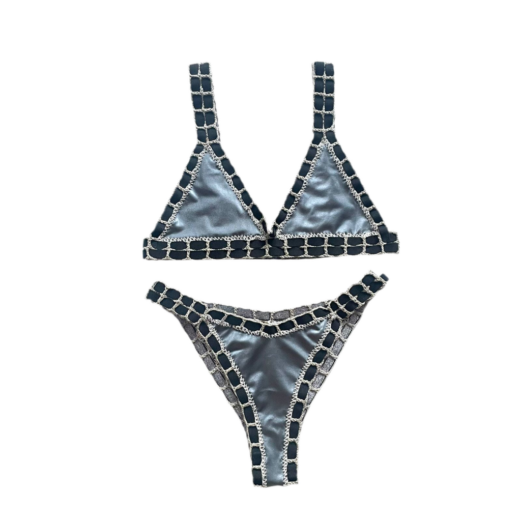 Bikini artesanal batik gris & oxford wet - GALATEA SWIMWEAR