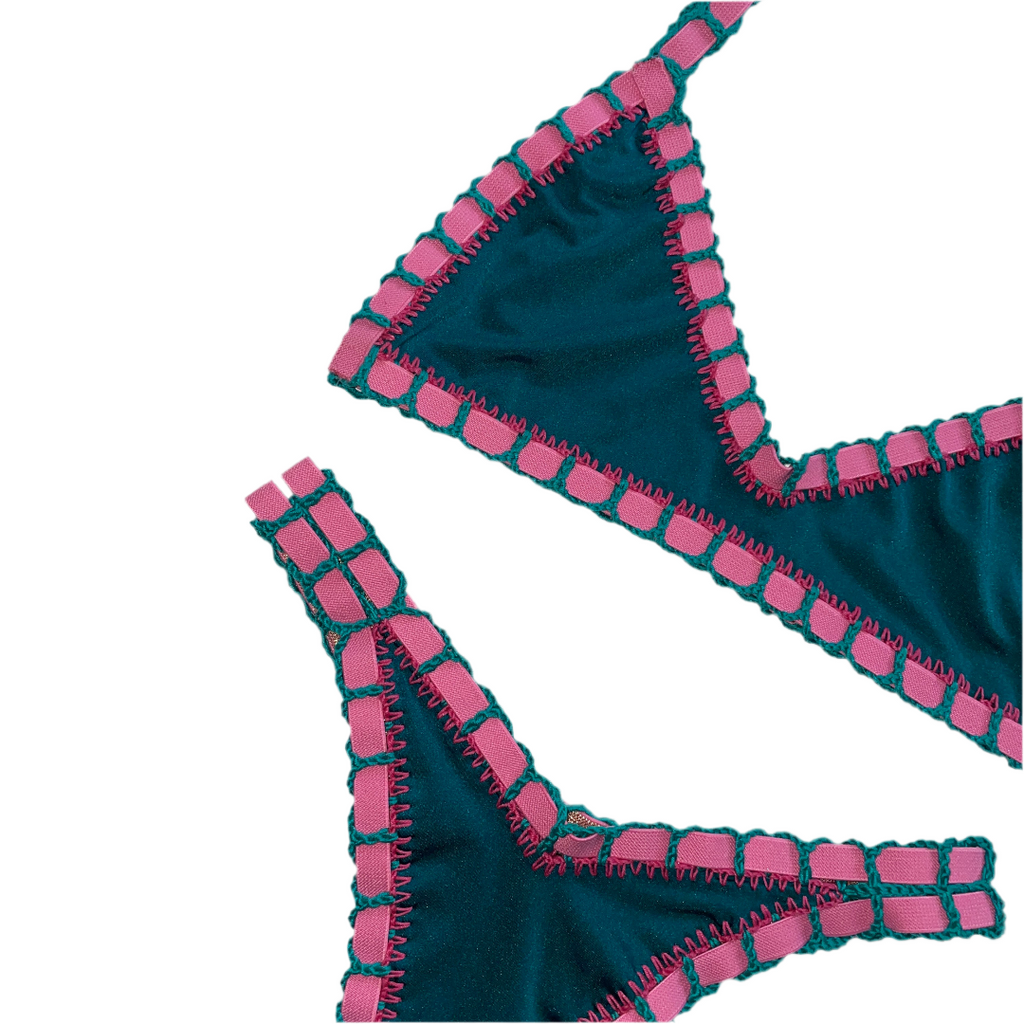 Bikini artesanal TOP BALCONETTE Peacock & emerald - GALATEA SWIMWEAR