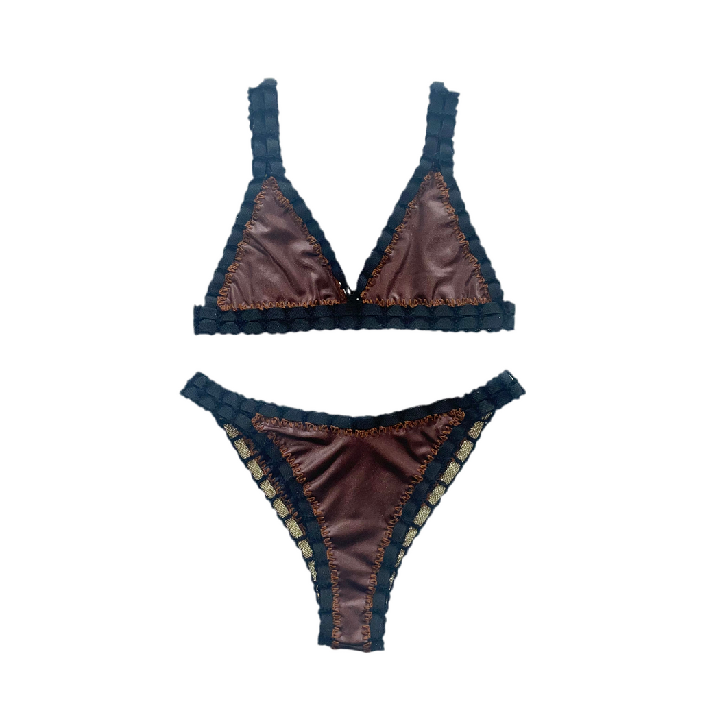 Bikini artesanal negro wet & chocolate - GALATEA SWIMWEAR