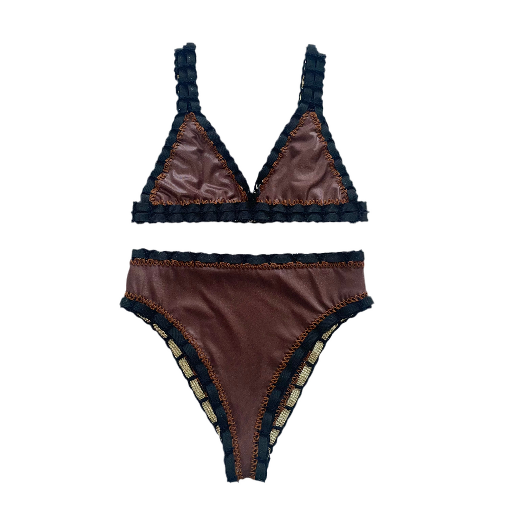 Bikini artesanal negro wet & chocolate - GALATEA SWIMWEAR