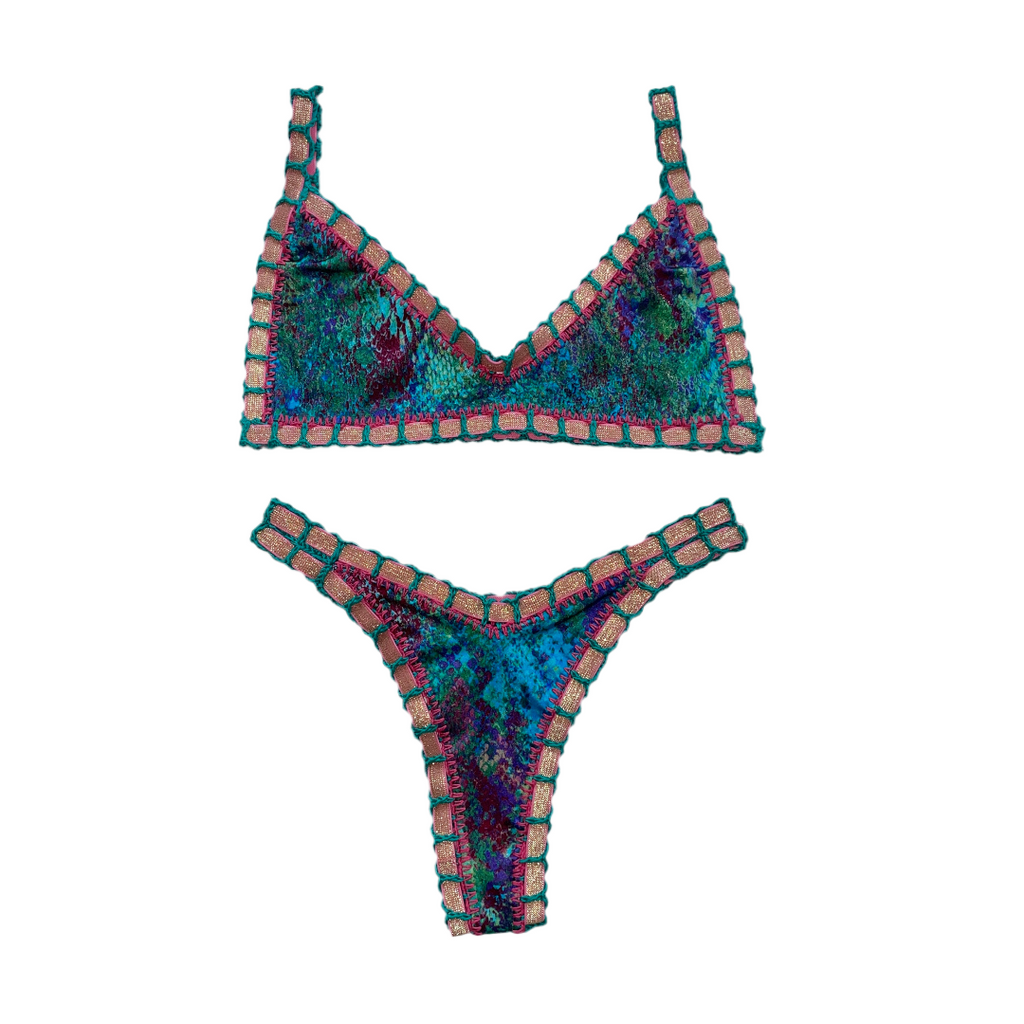 Bikini artesanal TOP BALCONETTE Peacock & emerald - GALATEA SWIMWEAR