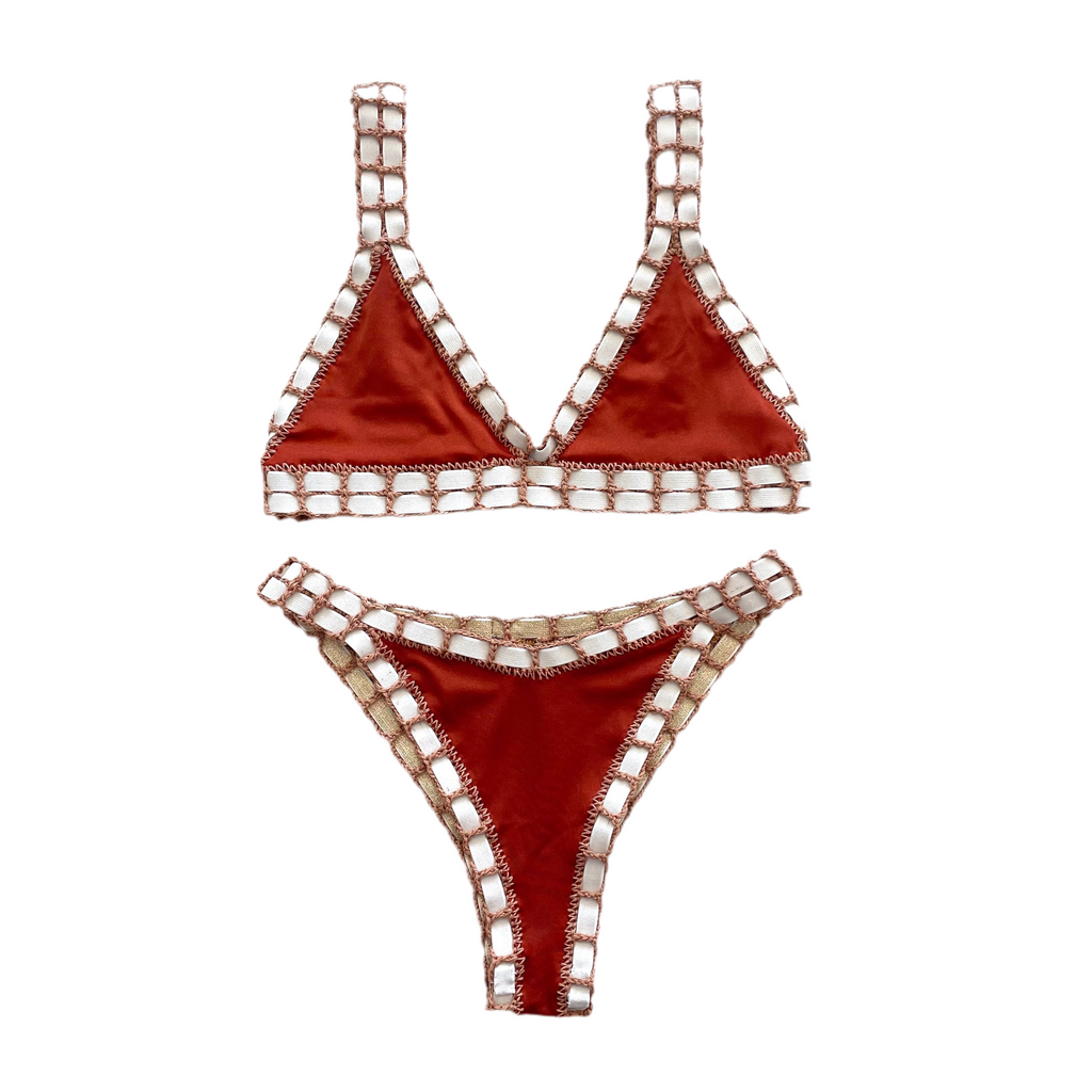 Bikini artesanal triangulo Te chai & cedron - GALATEA SWIMWEAR