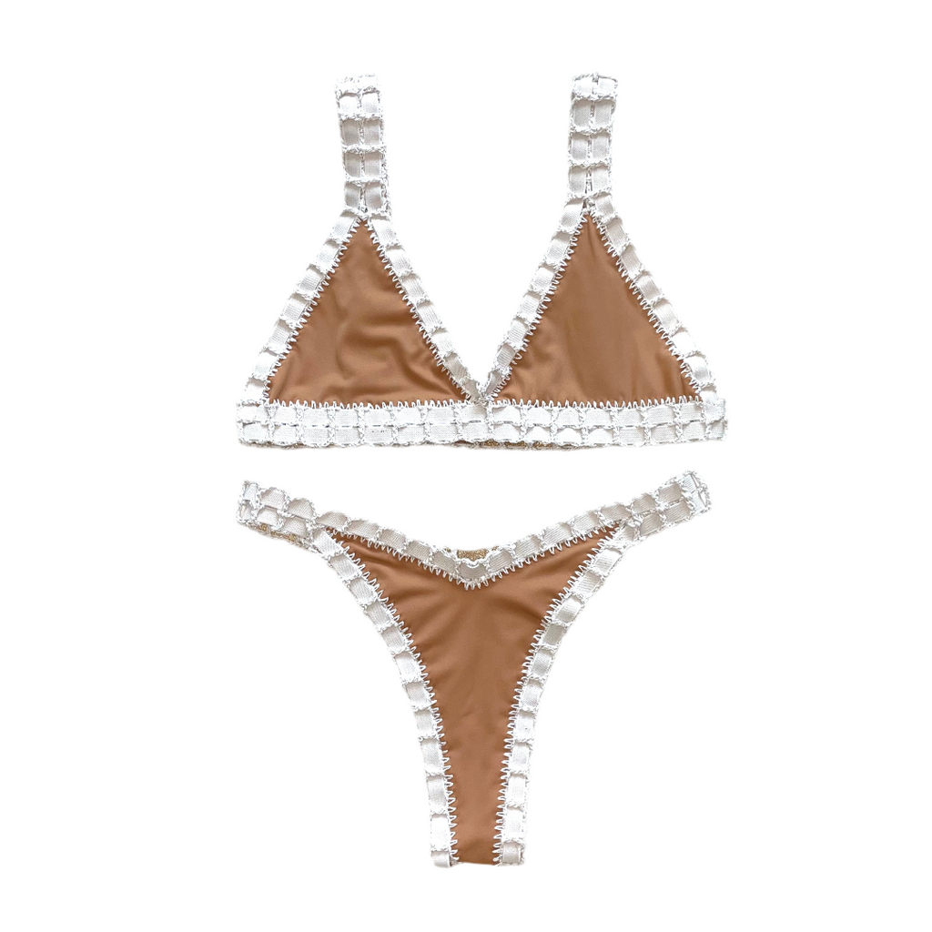 Bikini artesanal blanco wet & indiantan - GALATEA SWIMWEAR