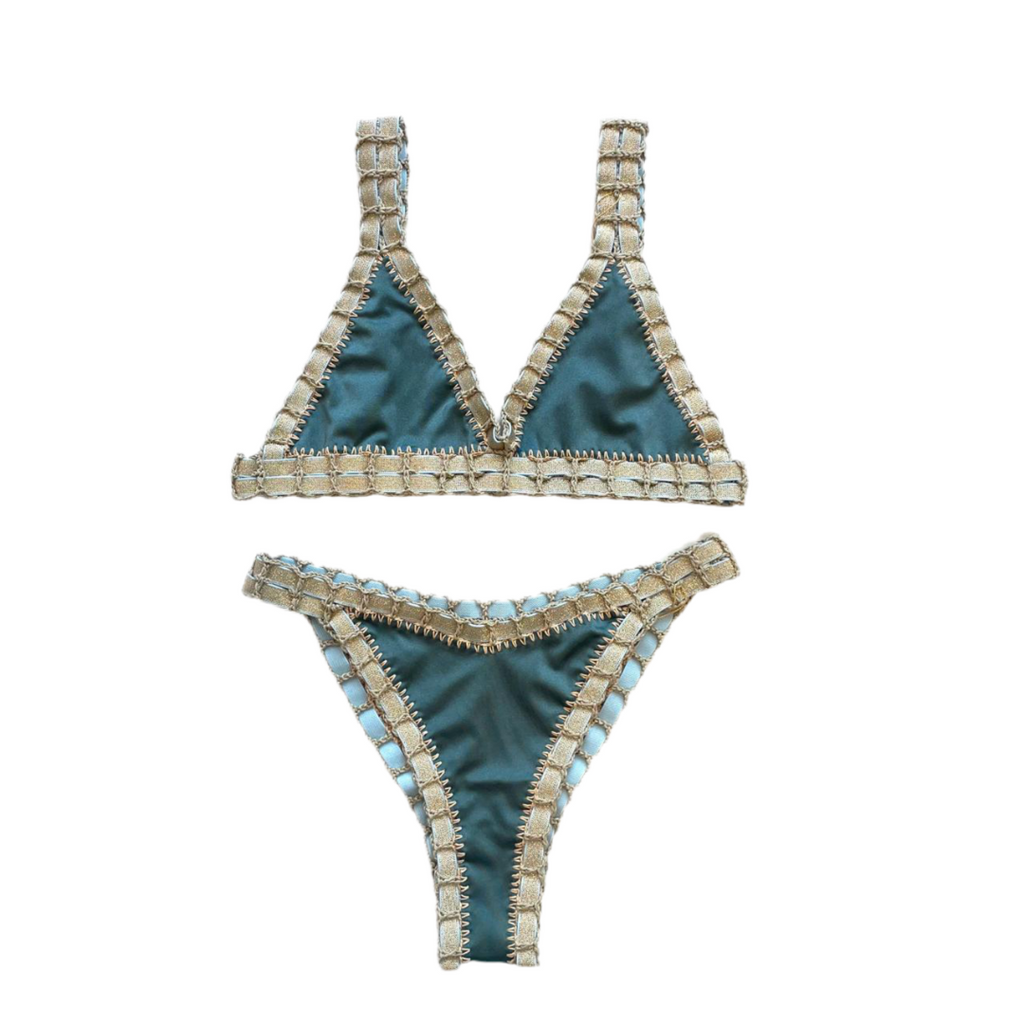 Bikini artesanal blue steel & nude - GALATEA SWIMWEAR