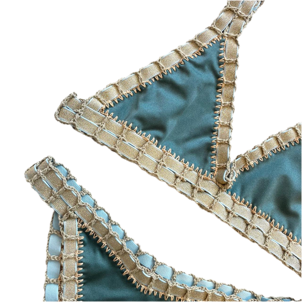 Bikini artesanal blue steel & nude - GALATEA SWIMWEAR