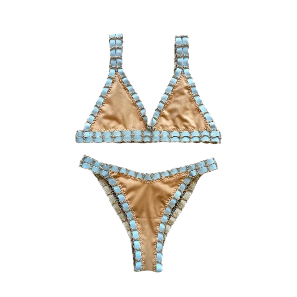 Bikini artesanal blue steel & nude - GALATEA SWIMWEAR