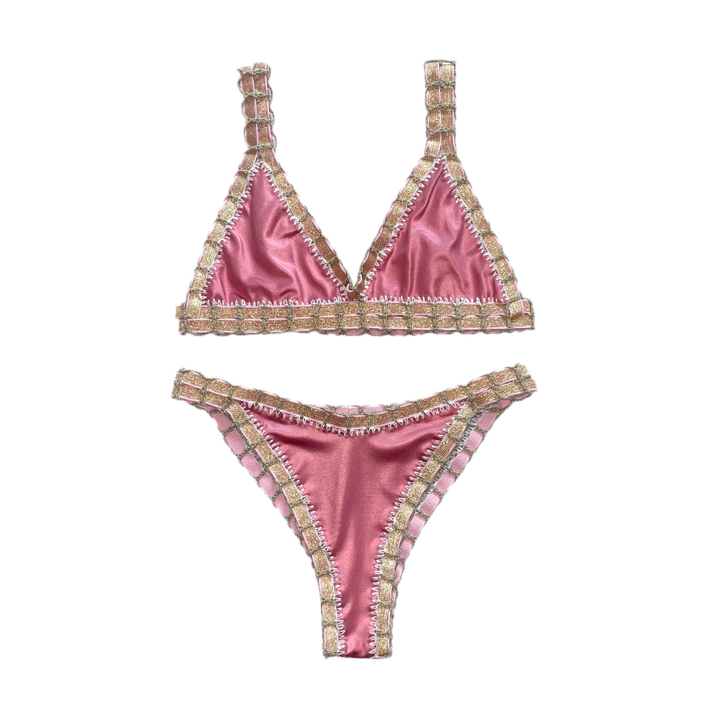 Bikini artesanal rosa wet & plata wet - GALATEA SWIMWEAR
