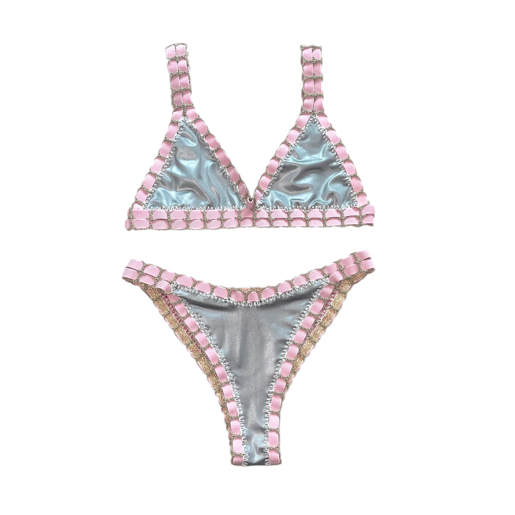 Bikini artesanal rosa wet & plata wet - GALATEA SWIMWEAR