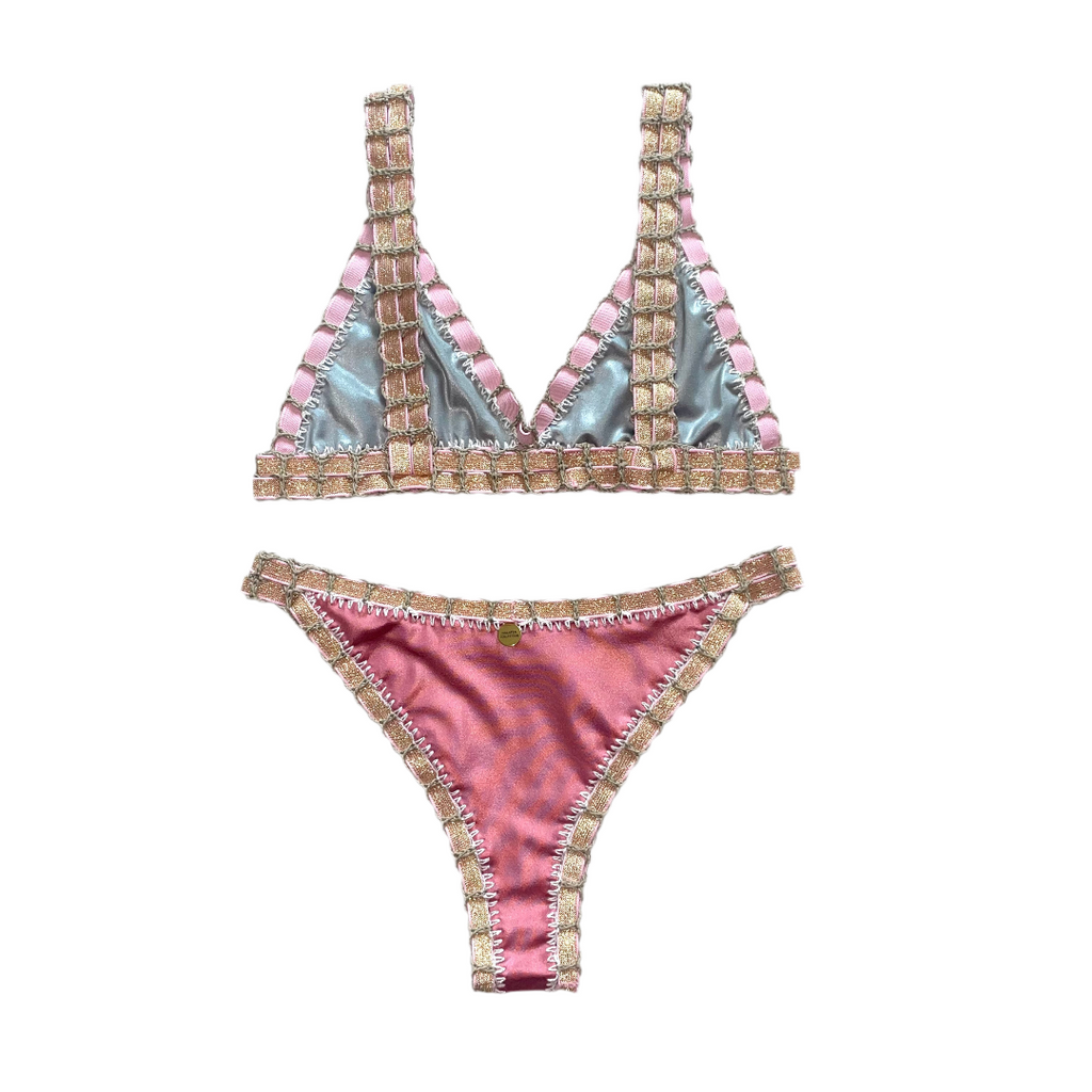 Bikini artesanal rosa wet & plata wet - GALATEA SWIMWEAR