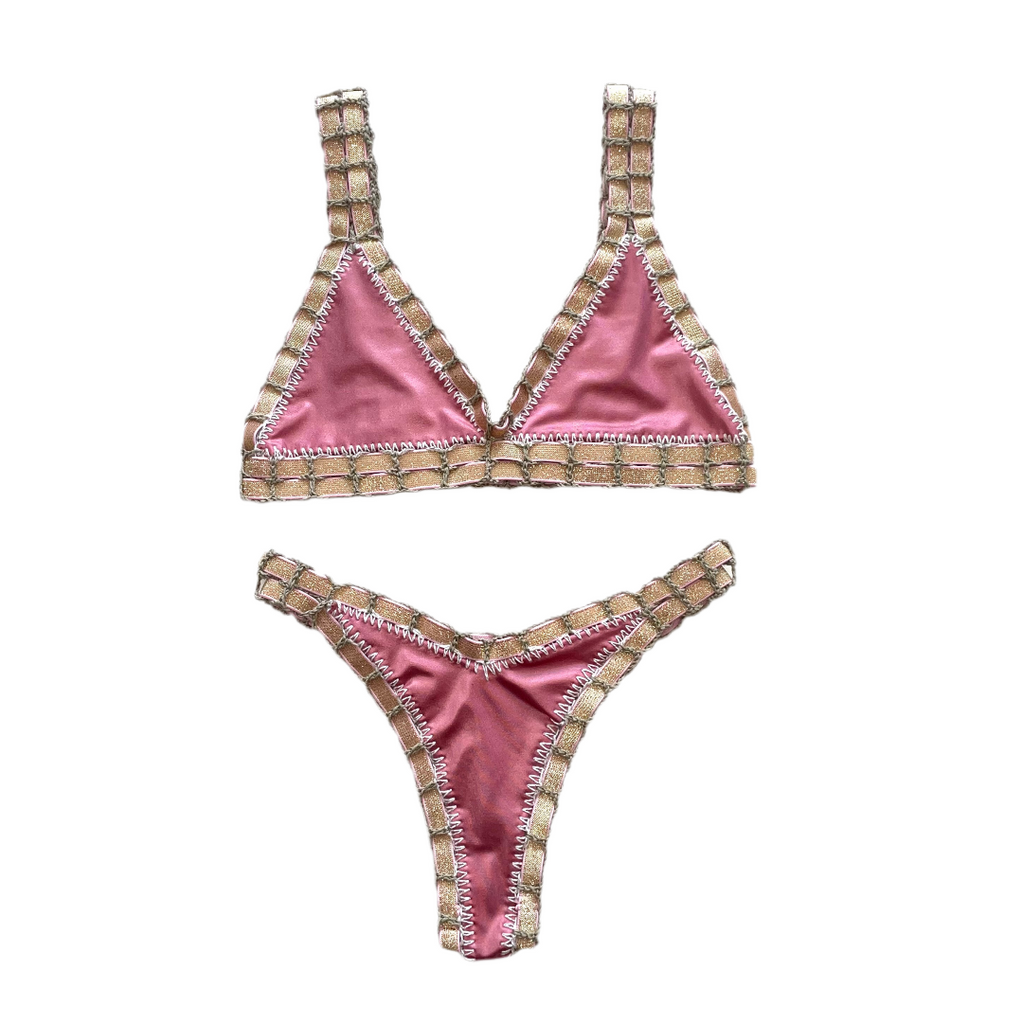 Bikini artesanal rosa wet & plata wet - GALATEA SWIMWEAR
