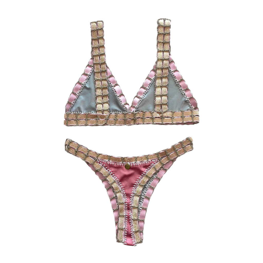 Bikini artesanal rosa wet & plata wet - GALATEA SWIMWEAR