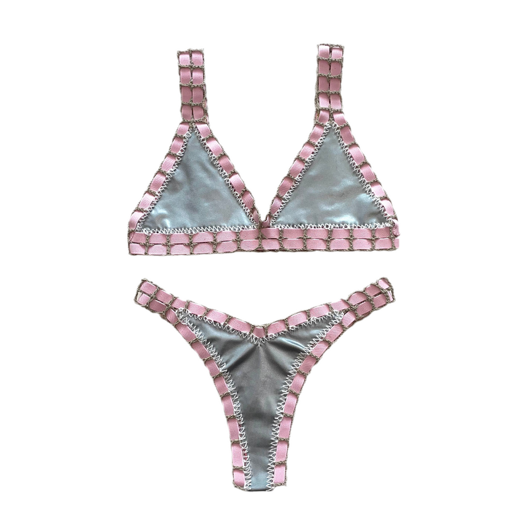 Bikini artesanal rosa wet & plata wet - GALATEA SWIMWEAR