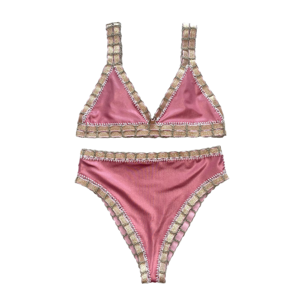 Bikini artesanal rosa wet & plata wet - GALATEA SWIMWEAR
