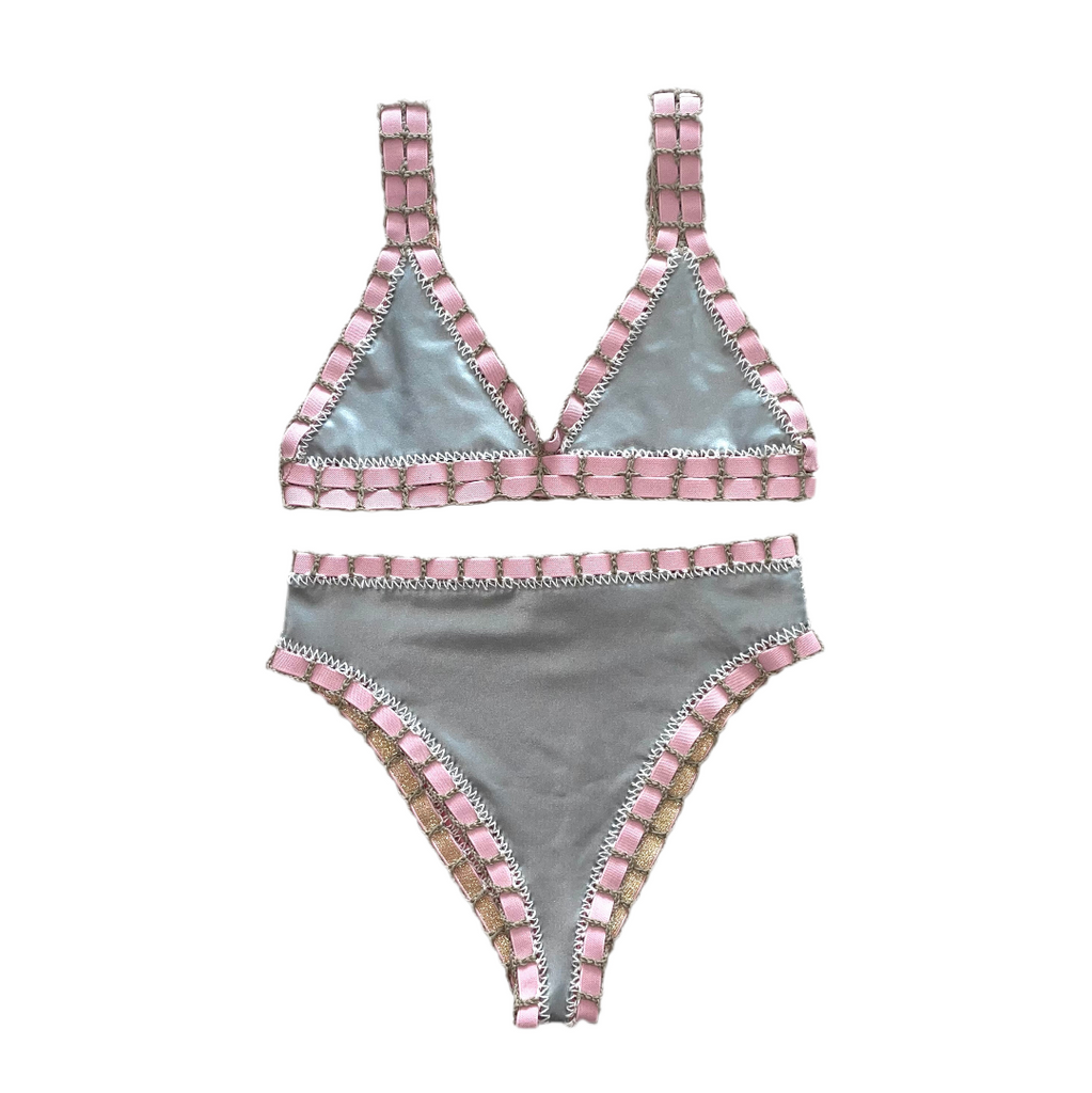 Bikini artesanal rosa wet & plata wet - GALATEA SWIMWEAR