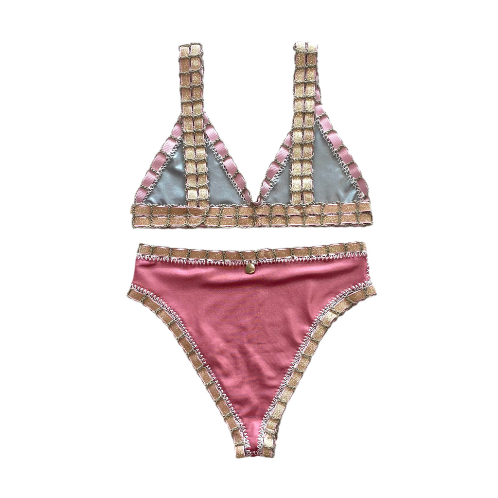 Bikini artesanal rosa wet & plata wet - GALATEA SWIMWEAR