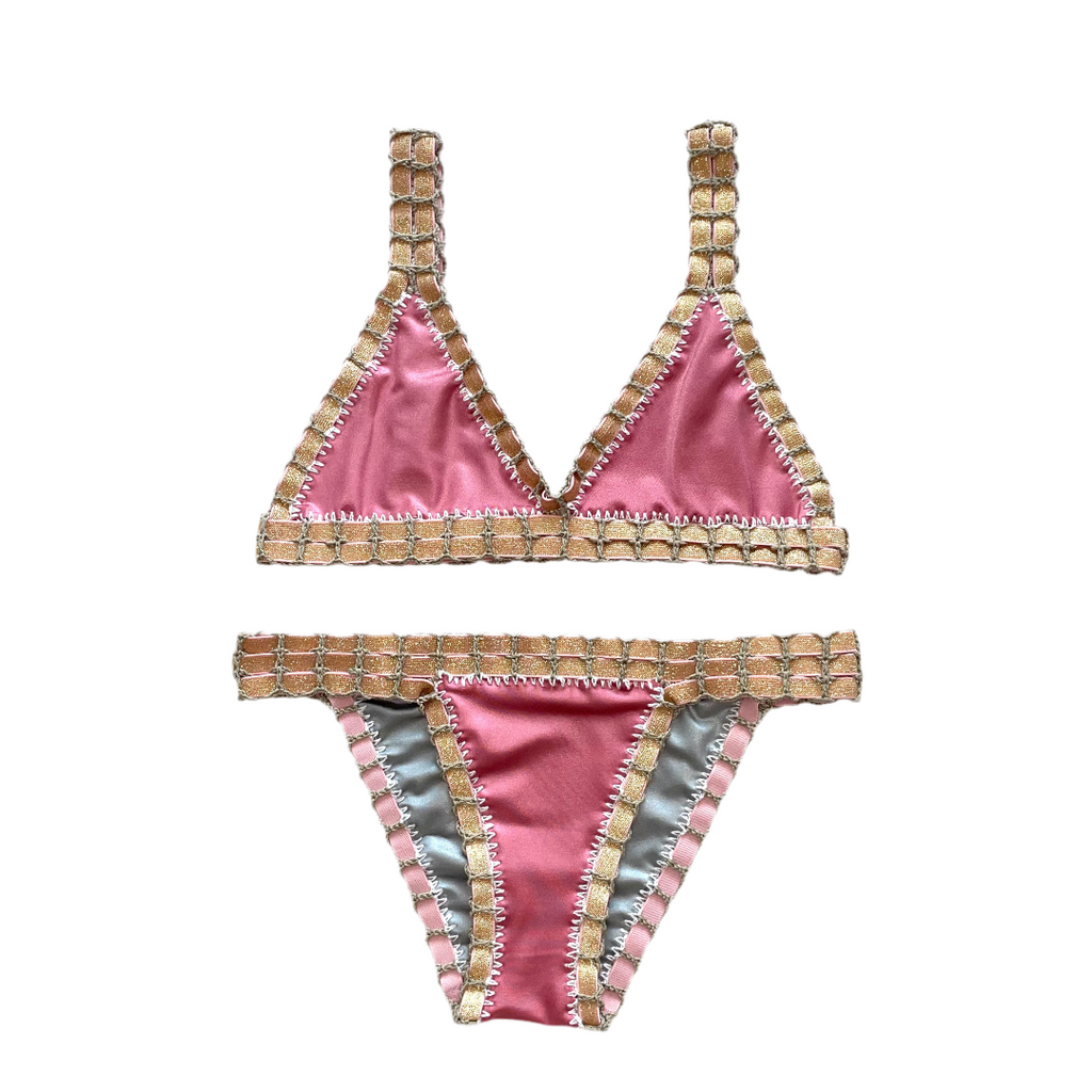 Bikini artesanal rosa wet & plata wet - GALATEA SWIMWEAR