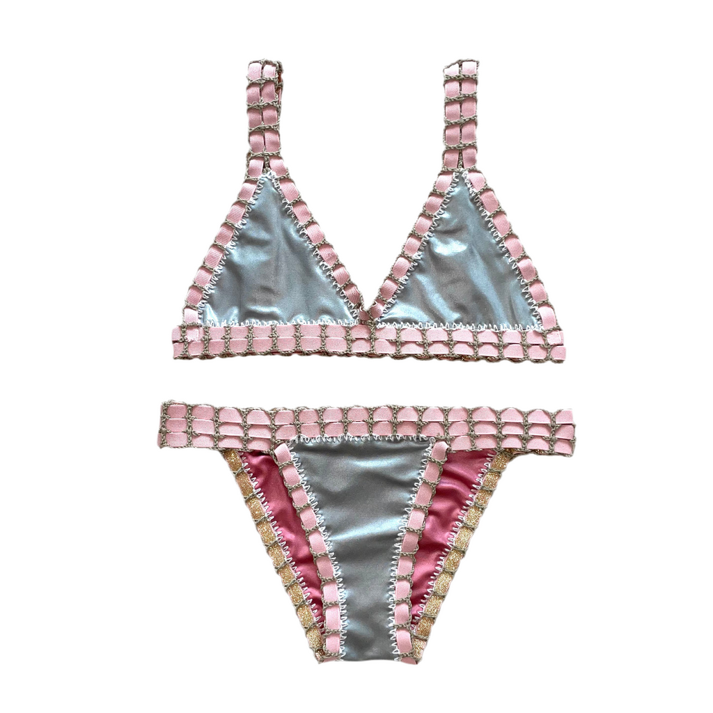 Bikini artesanal rosa wet & plata wet - GALATEA SWIMWEAR