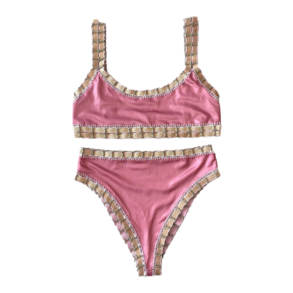 Bikini artesanal TOP SPORT rosa wet & plata wet - GALATEA SWIMWEAR