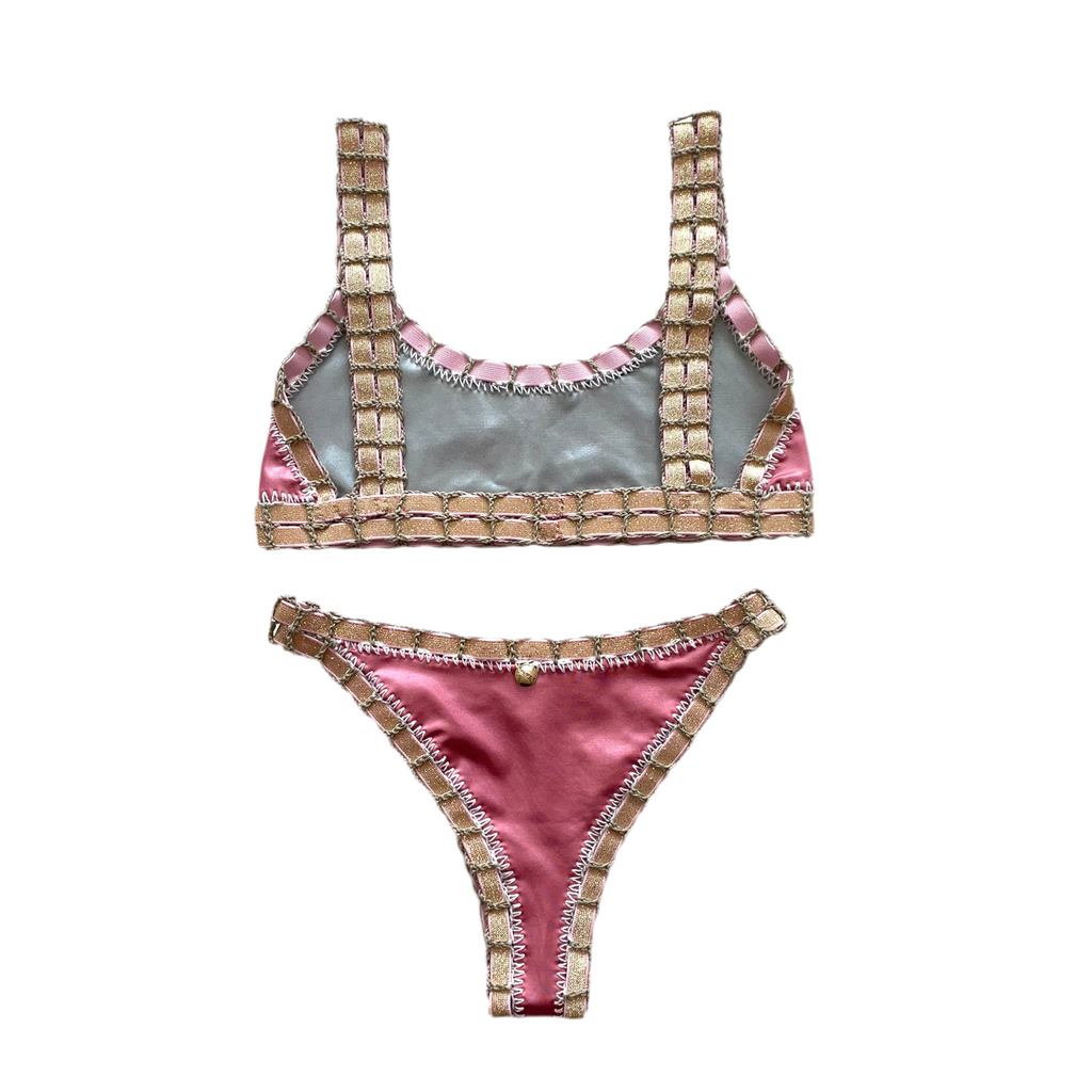 Bikini artesanal TOP SPORT rosa wet & plata wet - GALATEA SWIMWEAR