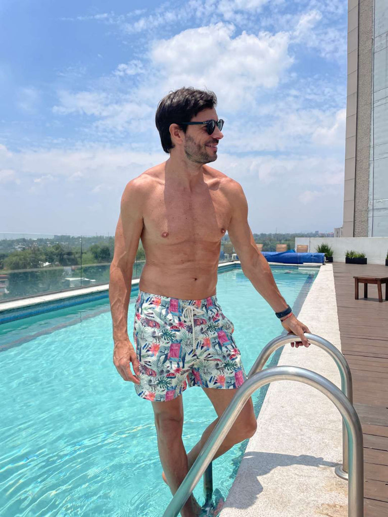 SHORT print elephant & lotus - GALATEA SWIMWEAR